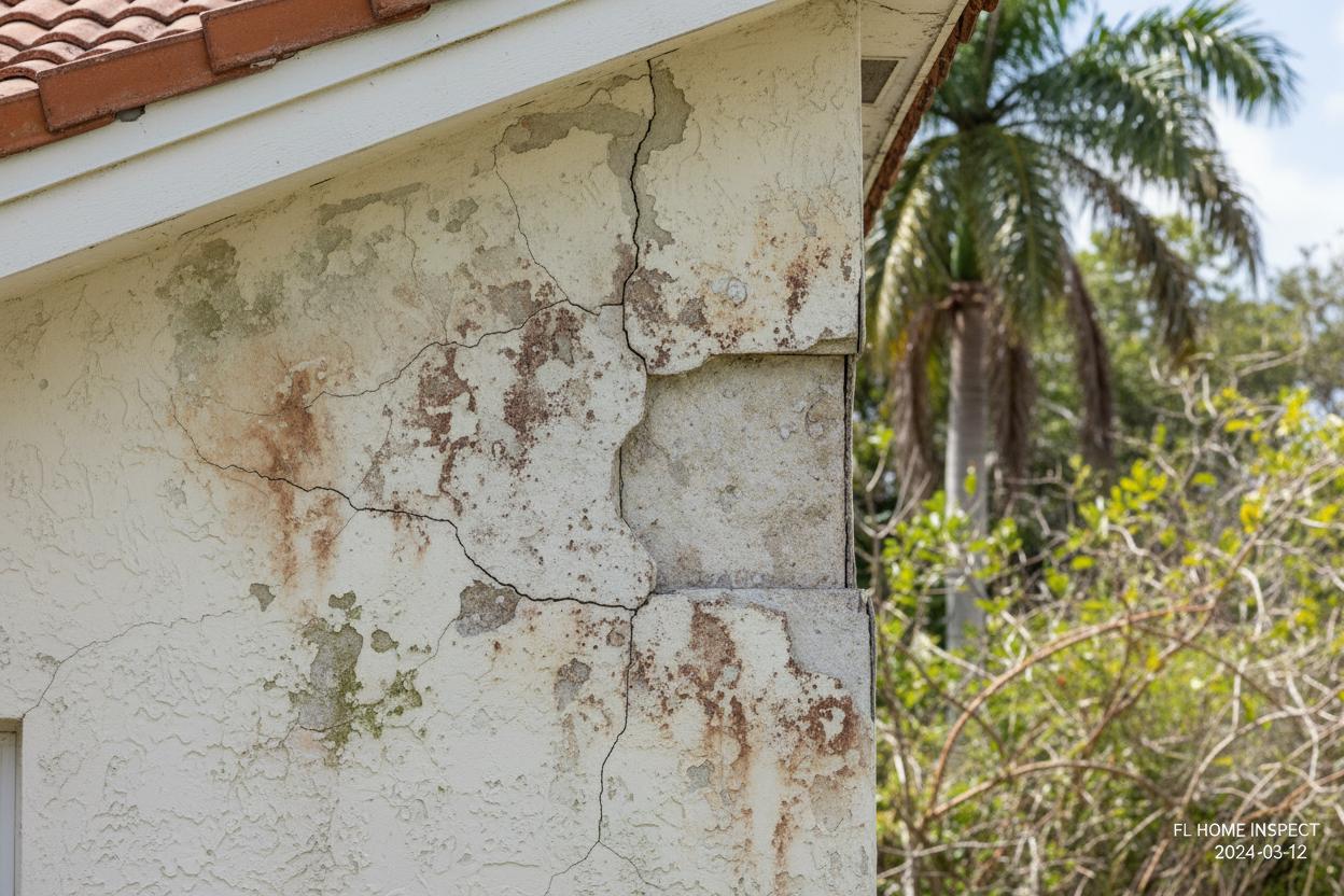 Stucco wall damage caused by Florida sun and rain exposure